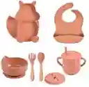 Set Vajilla Bebe En Silicona Kit Alimentacion Niños Diseño Ardilla