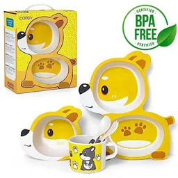 Set Vajilla Para Bebes Niños Bambu Animalitos