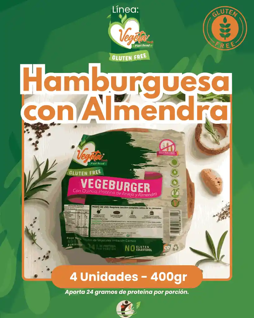 Carne De Hamburguesa Sin Gluten - 4 Unidades - Producto Vegano
