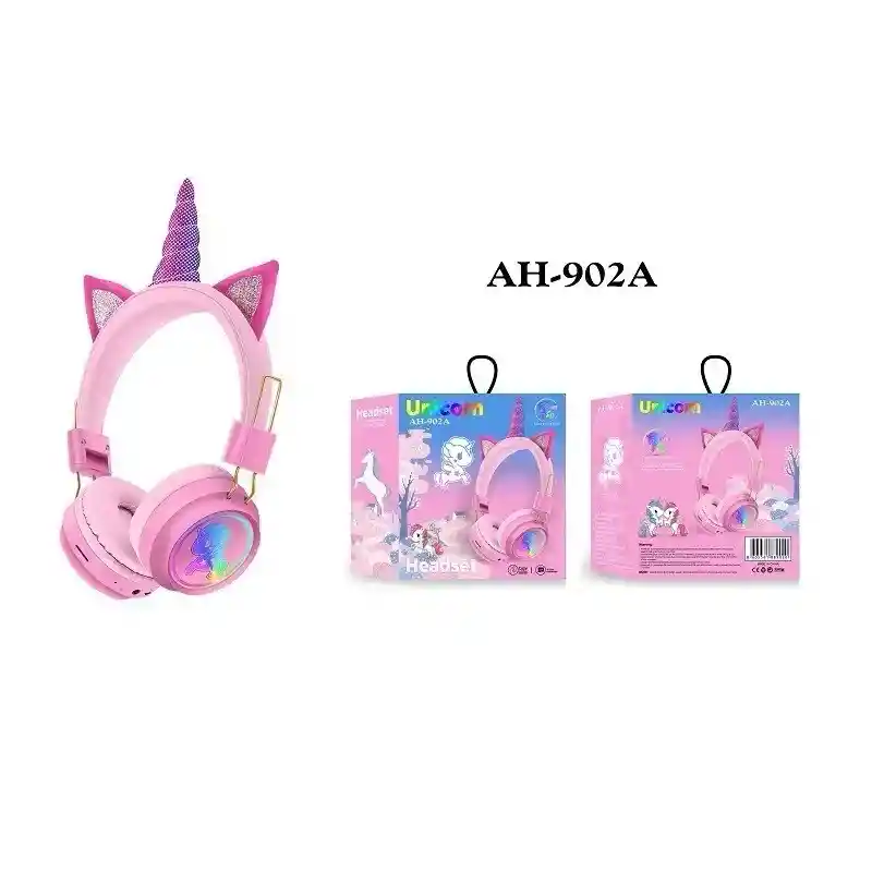 Audífono Diadema De Unicornio Bluetooth Rosado O Celeste Ah-902a