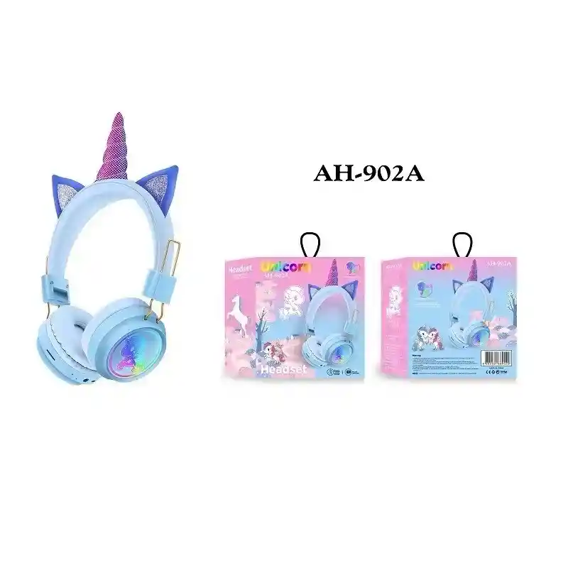 Audífono Diadema De Unicornio Bluetooth Rosado O Celeste Ah-902a