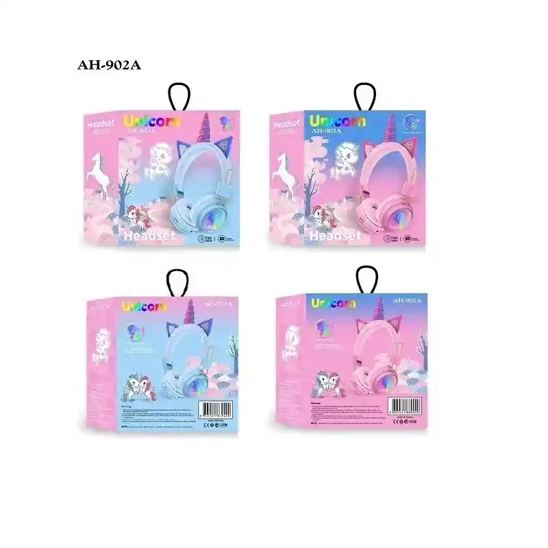 Audífono Diadema De Unicornio Bluetooth Rosado O Celeste Ah-902a