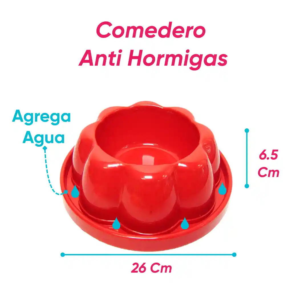 Comedero Anti Hormigas D. 26cm A. 6,5cm Rojo