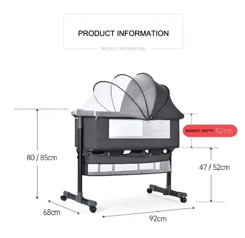 Cuna Colecho Gris Oscuro Bebe Mosquitero Mecedora Organizador Colchoneta