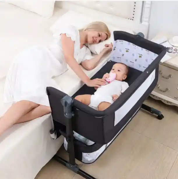 Cuna Colecho Gris Oscuro Bebe Mosquitero Mecedora Organizador Colchoneta