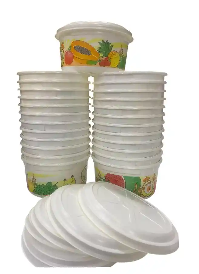 Contenedor Plástico Impreso Con Tapa X 650 Gramos, Envase Plástico Con Tapa X 10 Unds