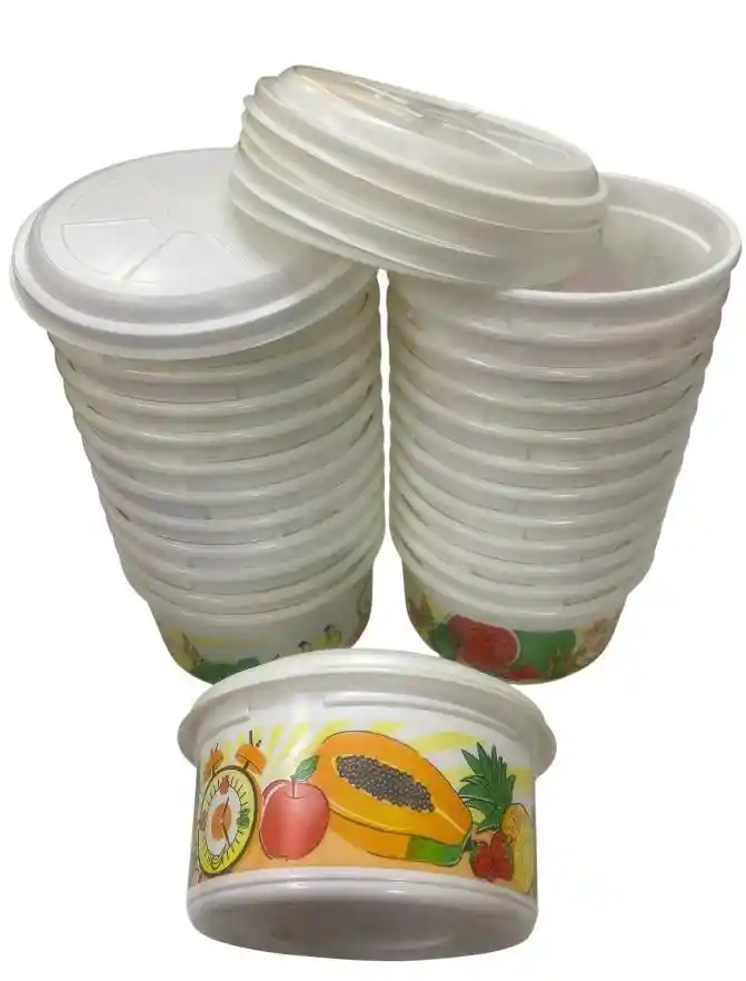 Contenedor Plástico Impreso Con Tapa X 650 Gramos, Envase Plástico Con Tapa X 10 Unds