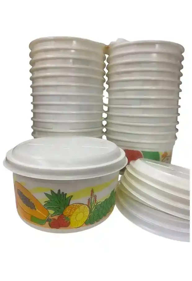 Contenedor Plástico Impreso Con Tapa X 650 Gramos, Envase Plástico Con Tapa X 10 Unds