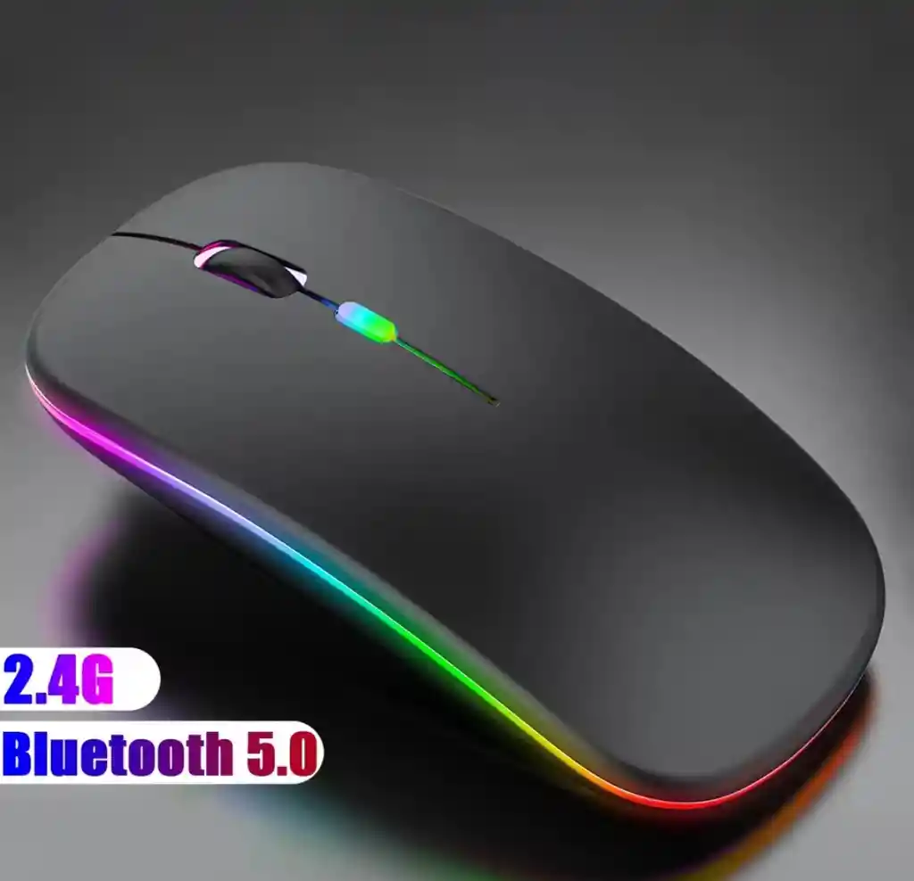 Mouse Inalámbrico Bluetooth Recargable Con Luces Led Negro