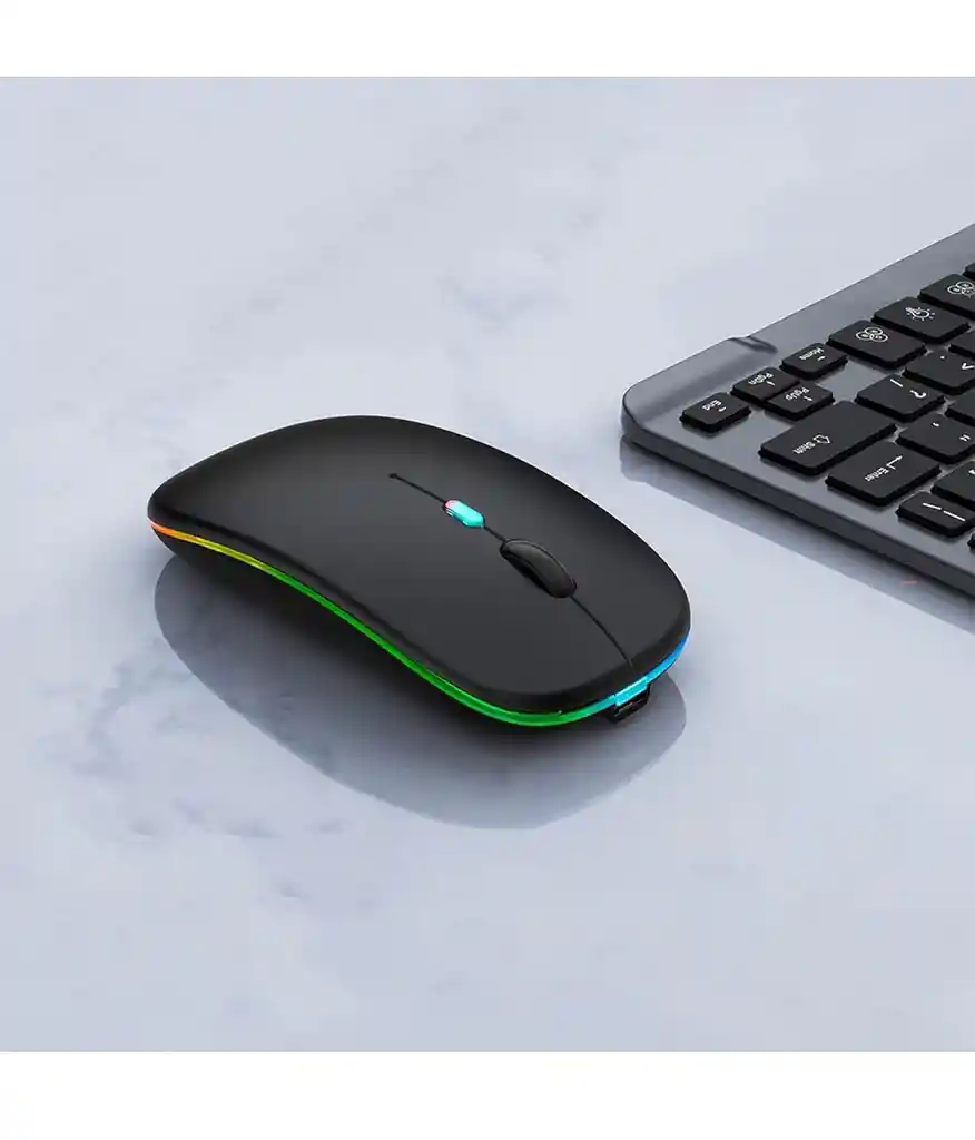 Mouse Inalámbrico Bluetooth Recargable Con Luces Led Negro