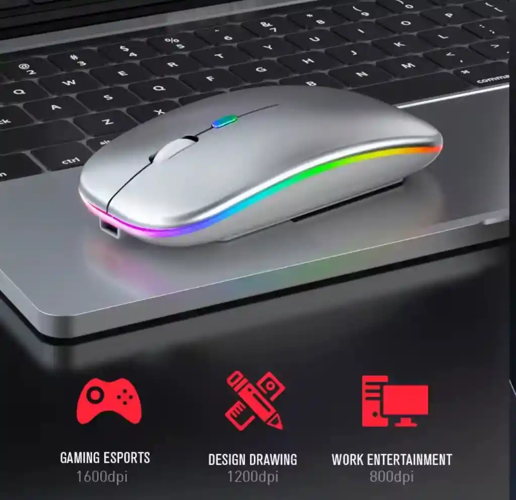 Mouse Inalámbrico Bluetooth Recargable Con Luces Led Negro