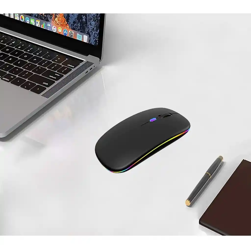 Mouse Inalámbrico Bluetooth Recargable Con Luces Led Negro
