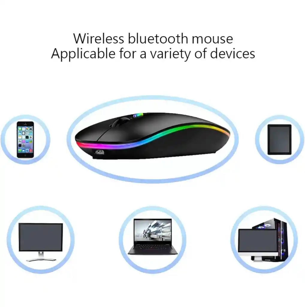 Mouse Inalámbrico Bluetooth Recargable Con Luces Led Negro