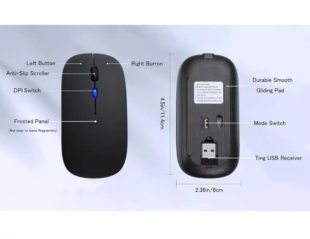Mouse Inalámbrico Bluetooth Recargable Con Luces Led Negro