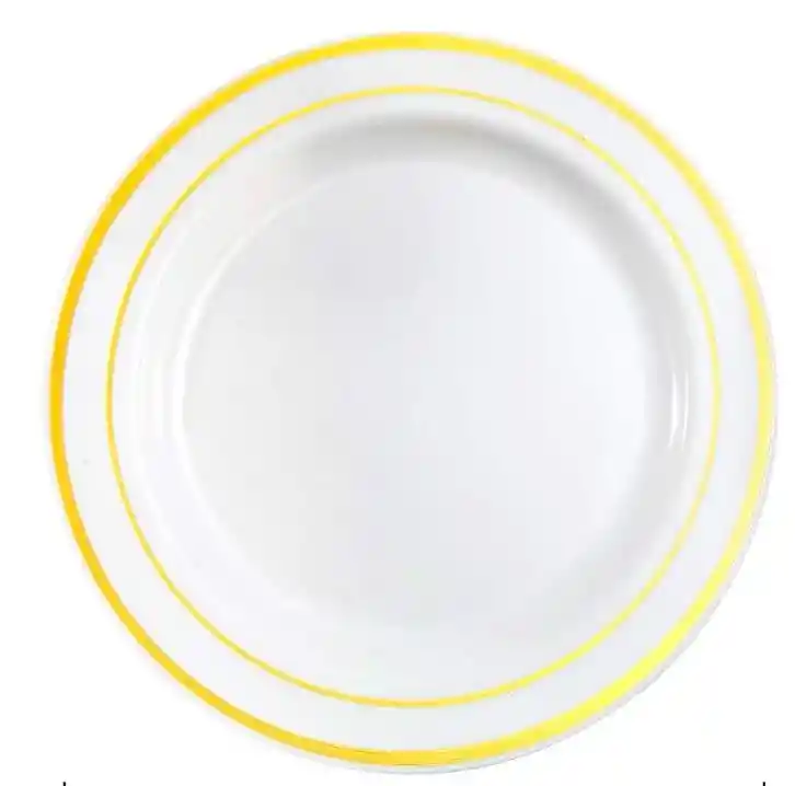 Platos Dorados 26cms Desechables Blanco Borde Dorado, Platos De Lujo, Platos Elegantes