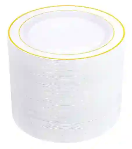 Platos Dorados 26cms Desechables Blanco Borde Dorado, Platos De Lujo, Platos Elegantes