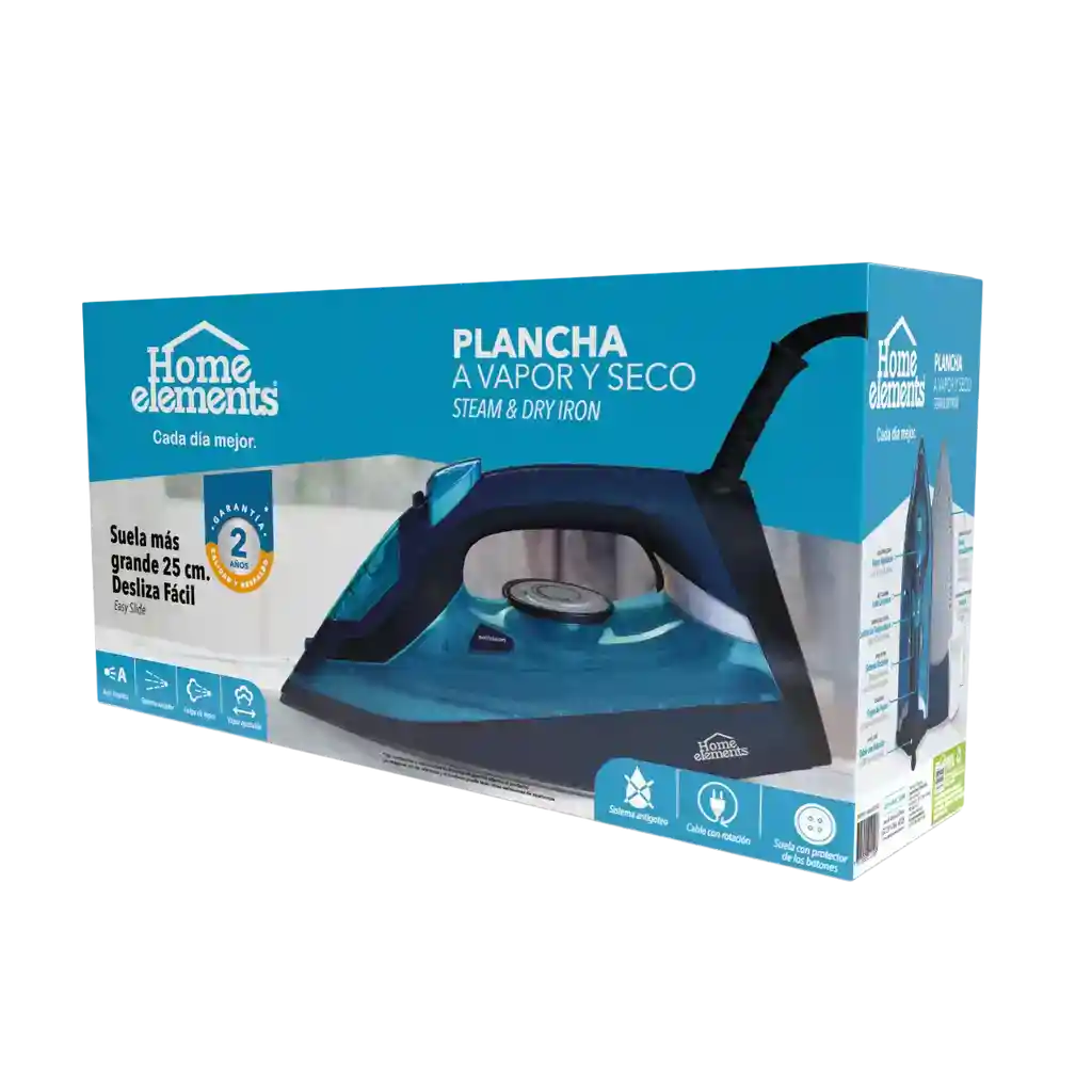 Plancha A Vapor Y Seco Antiadherente Home Elements Trabajo Forzado Diseño Elegante-268a
