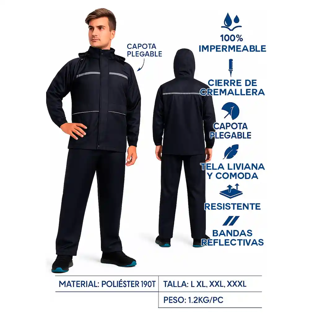 Impermeable Moto Lluvia 2tr Pro Liviano Tipo Sudadera Azul Oscuro 668