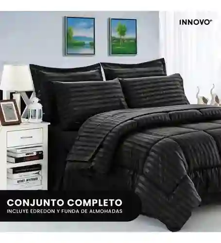 Edredón Fibra Para Cama Queen Tela Suave Innovo Negro Grande