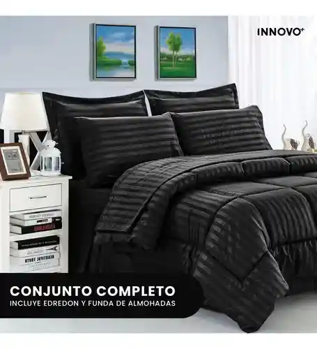 Edredón Fibra Para Cama Queen Tela Suave Innovo Negro Grande