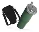 Termo 900 Ml Flip Con Funda De Neopreno Rosa Con Correa Y Bolsillos Innovo Negro Con Verde