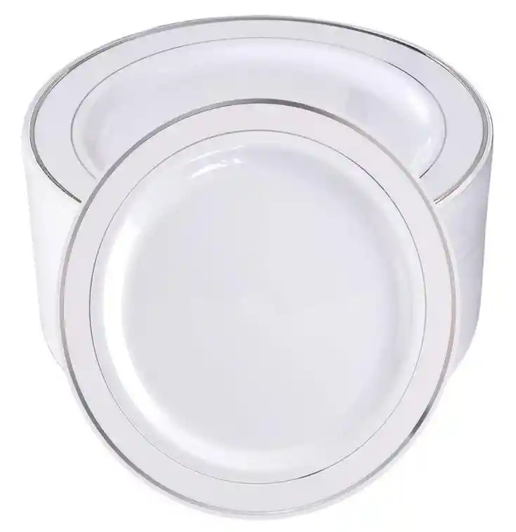 Platos Plateados 26 Cms X 8 Unds , Platos De Lujo, Platos Elegantes, Platos Desechables