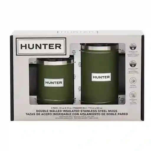 Hunter Juego De Tazas Para Café Con Tapa En Acero Inoxidable 2 Piezas
