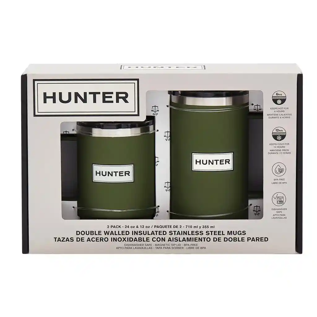 Hunter Juego De Tazas Para Café Con Tapa En Acero Inoxidable 2 Piezas