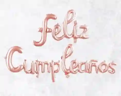 Bouquet De Globos Feliz Cumpleaños Cursiva Oro Rosa