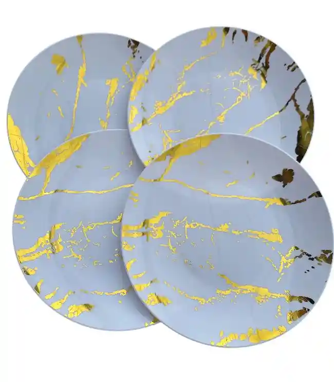 Platos Diseño Mármol 26 Cms Plásticosx 8 Unds, Platos De Lujo, Platos Elegantes