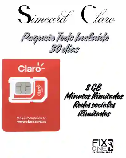 Simcard De Claro Con Paquete De Todo Incluido 30días
