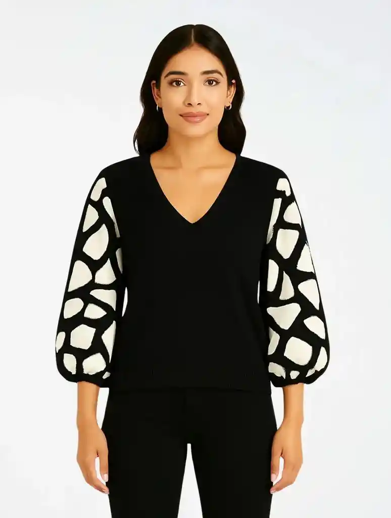 Suéter Para Mujer Cuello V -the Osh Negro