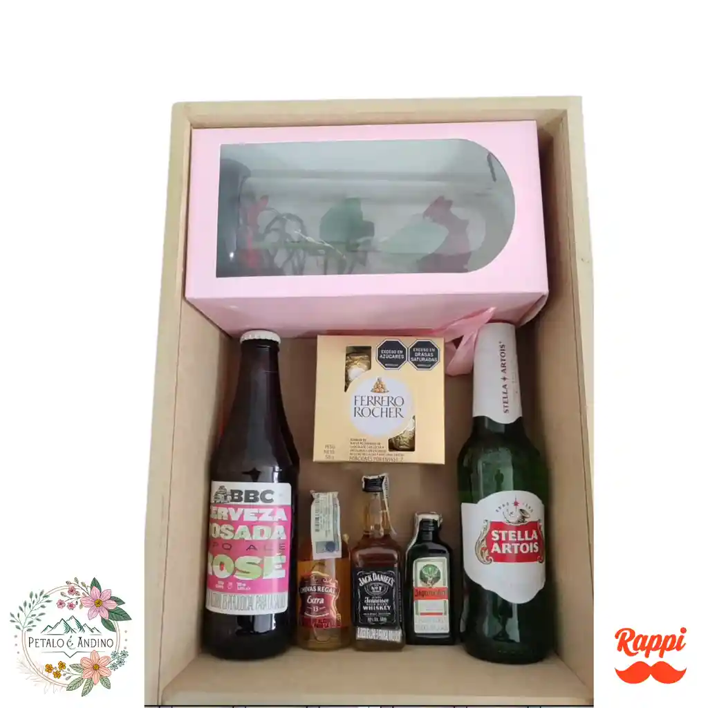 Caja Sorpresa Dulce Cerdito Con Rosas Y Licores