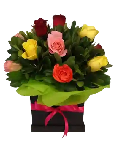 Flor De Rosas Multicolor Caja Arcoíris De Rosas