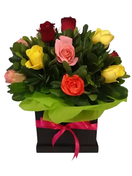Flor De Rosas Multicolor Caja Arcoíris De Rosas