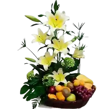 Flor De Lirios Y Frutas Tropicales