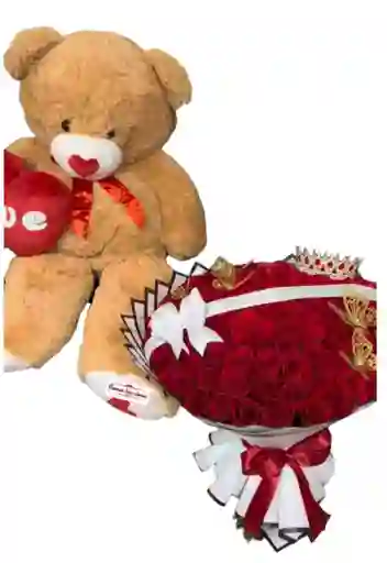 Bouquet X200 Rosas Y Peluche