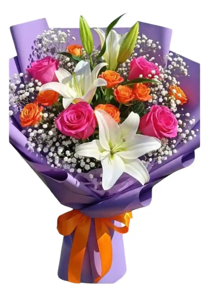 Hermoso Bouquet De Rosa Y Lirios