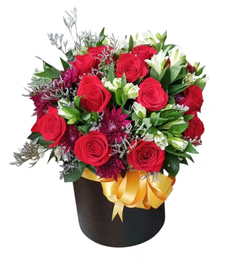 Cilindro De Rosas Y Flores Exóticas
