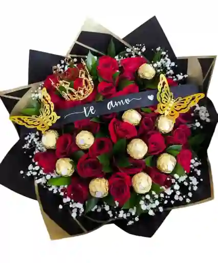 Hermoso Bouquet De Rosa Y Chocolates