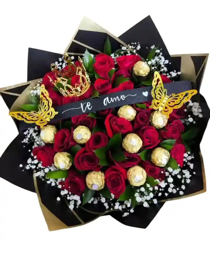 Hermoso Bouquet De Rosa Y Chocolates