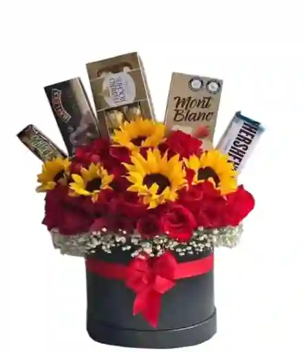 Caja De Rosa Y Girasoles