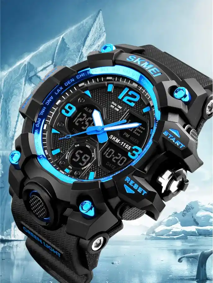 Reloj Deportivo Azul Para Hombre Correa Silicona Y Acero