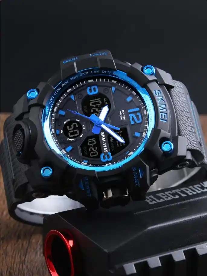 Reloj Deportivo Azul Para Hombre Correa Silicona Y Acero