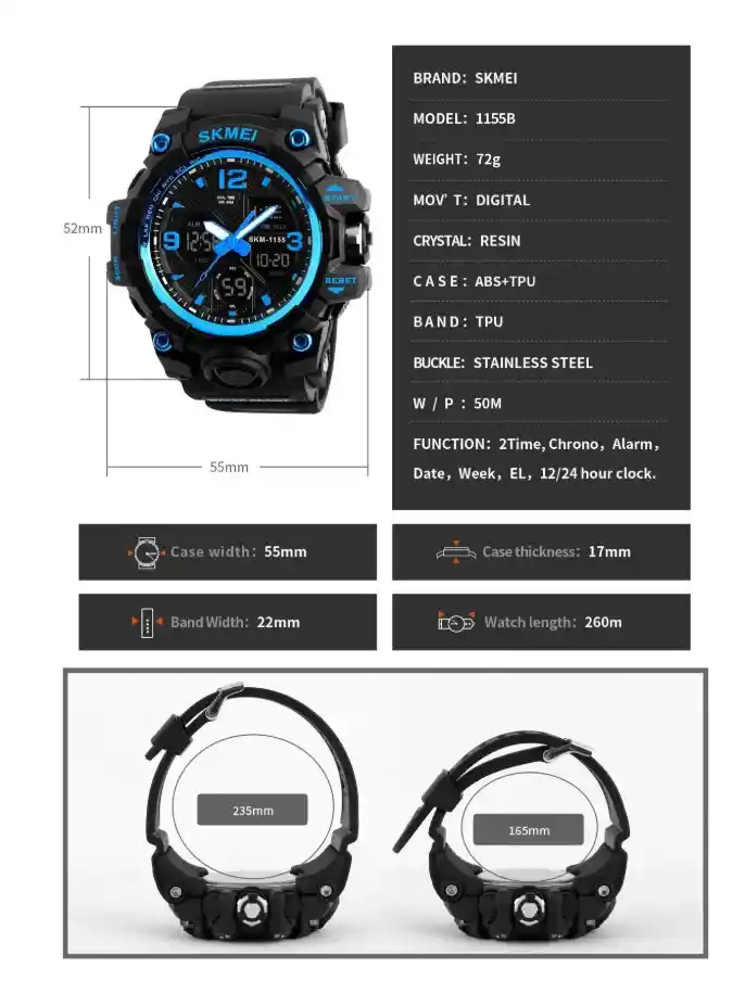 Reloj Deportivo Azul Para Hombre Correa Silicona Y Acero