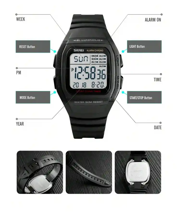 Reloj Deportivo Sumergible Hombre Correa Silicona Y Acero