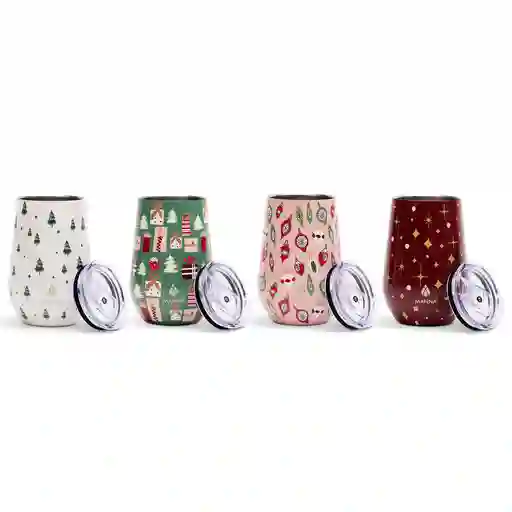 Manna Juego De Vasos Térmicos Navideños Para Vino 4 Unidades / 354.88 Ml
