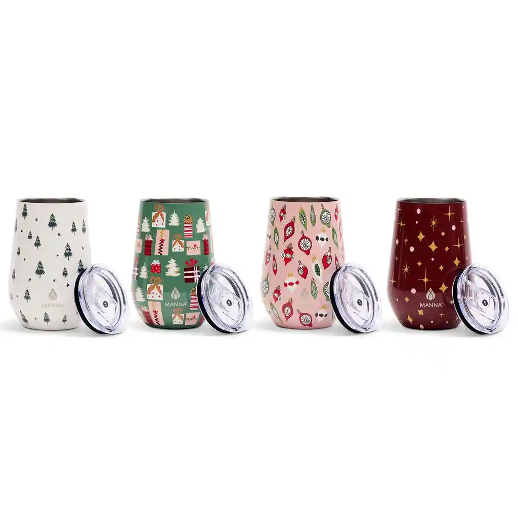 Manna Juego De Vasos Térmicos Navideños Para Vino 4 Unidades / 354.88 Ml
