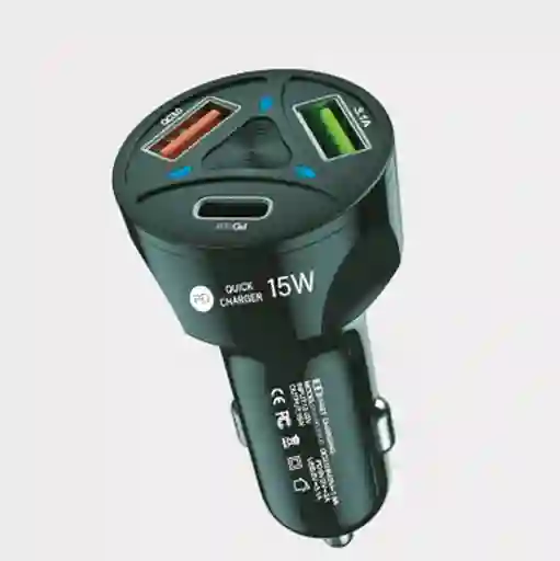 Cargador Para Carro Plugin 3 Puertos 2 Usb 1 Tipo C Plr-pd-237-d