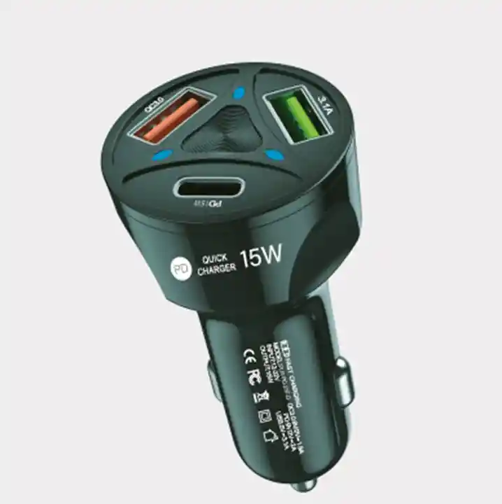 Cargador Para Carro Plugin 3 Puertos 2 Usb 1 Tipo C Plr-pd-237-d